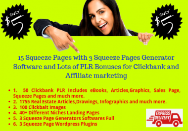 15 Squeeze Pages with 3 Squeeze Pages Generator and Lots of PLR Bonuses for Clickbank