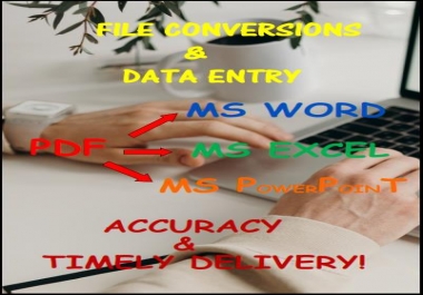 Deals on File Conversions PDF to MSWord,  Excel,  PowerPoint,  JPEG etc,  Data Entry and Typing