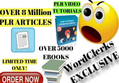 8,000,000 plr articles,  5000 ebooks and plr video training